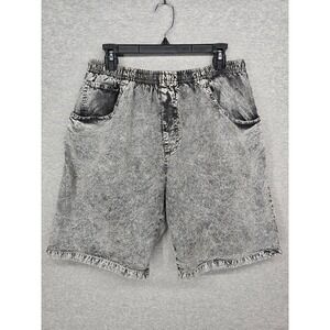 Vintage Acid Wash Grey Black Hybrid Swim Trunks Shorts Mens Elastic Waist Pocket